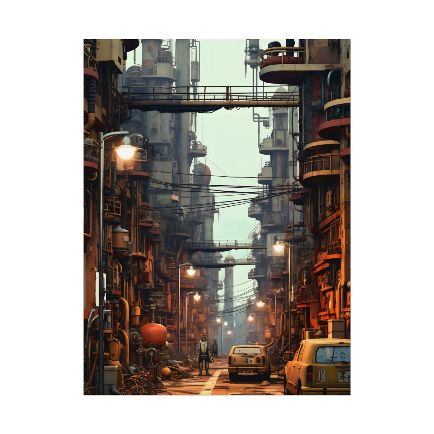 Post-Apocalyptic Steampunk Cityscape: Grim Industrial Landscape Art - Poster