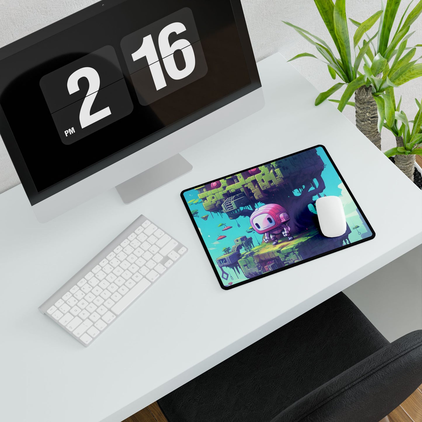 Futuristic Pixel Art: Cyber-Pet Adventure - Desk Mat