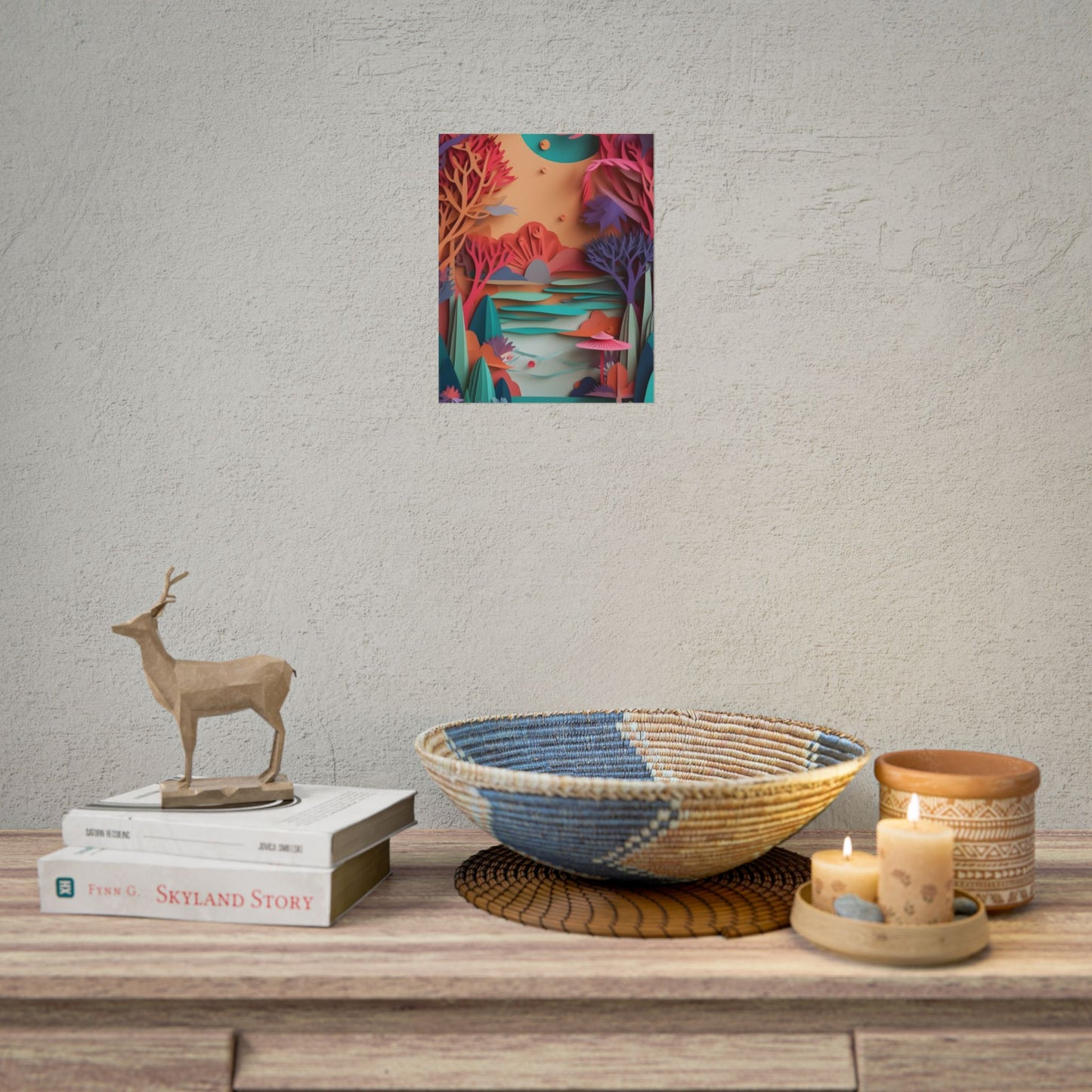 Whimsical Quilling Japanese Landscape: Intricate Paper Art Design - Poster