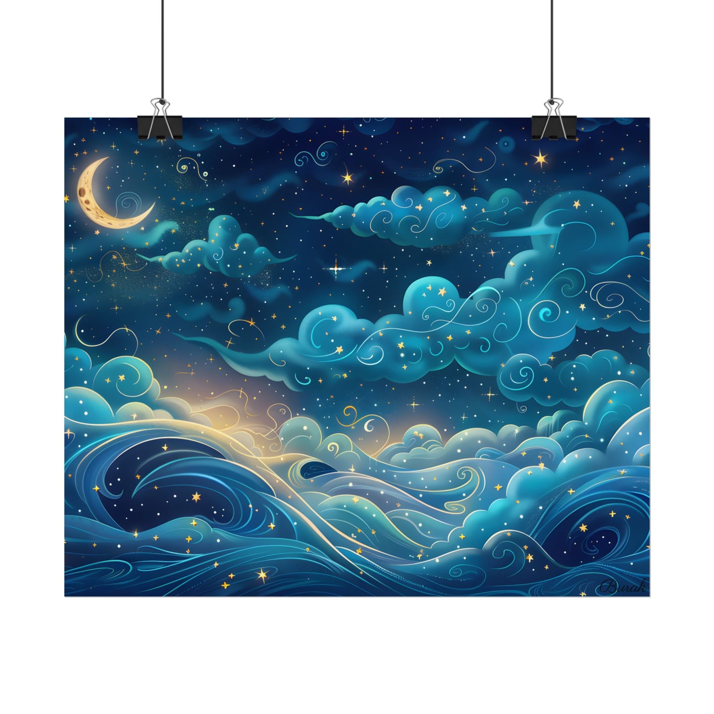 Twinkling Stellar Night Sky: Whimsical Dreamy Artwork - Poster