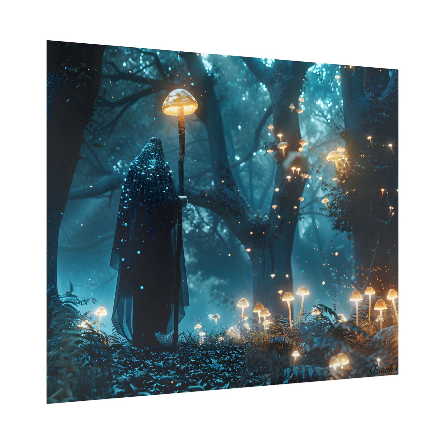 Whispers of Ancient Magic in a Moonlit Mystical Forest - Poster