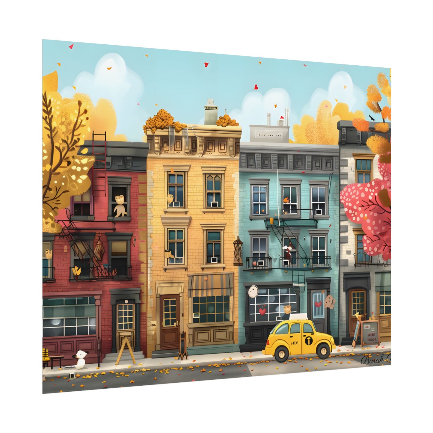 Whimsical Wonder: Playful Yellow Building Illustration - Poster