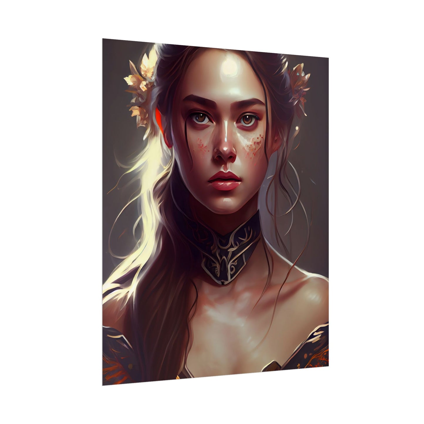 Stunning Female Portrait: Brown Hair Artwork in a Dramatic Style - Poster