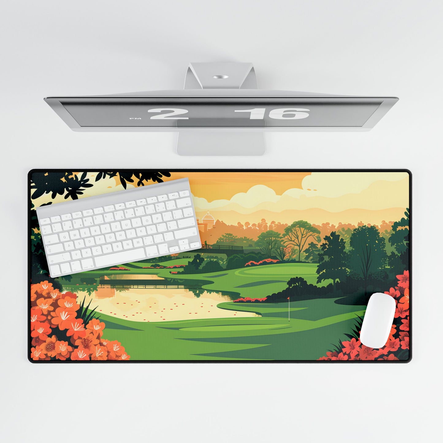 Retro Golf Illustration: Augusta National Georgia - Desk Mat