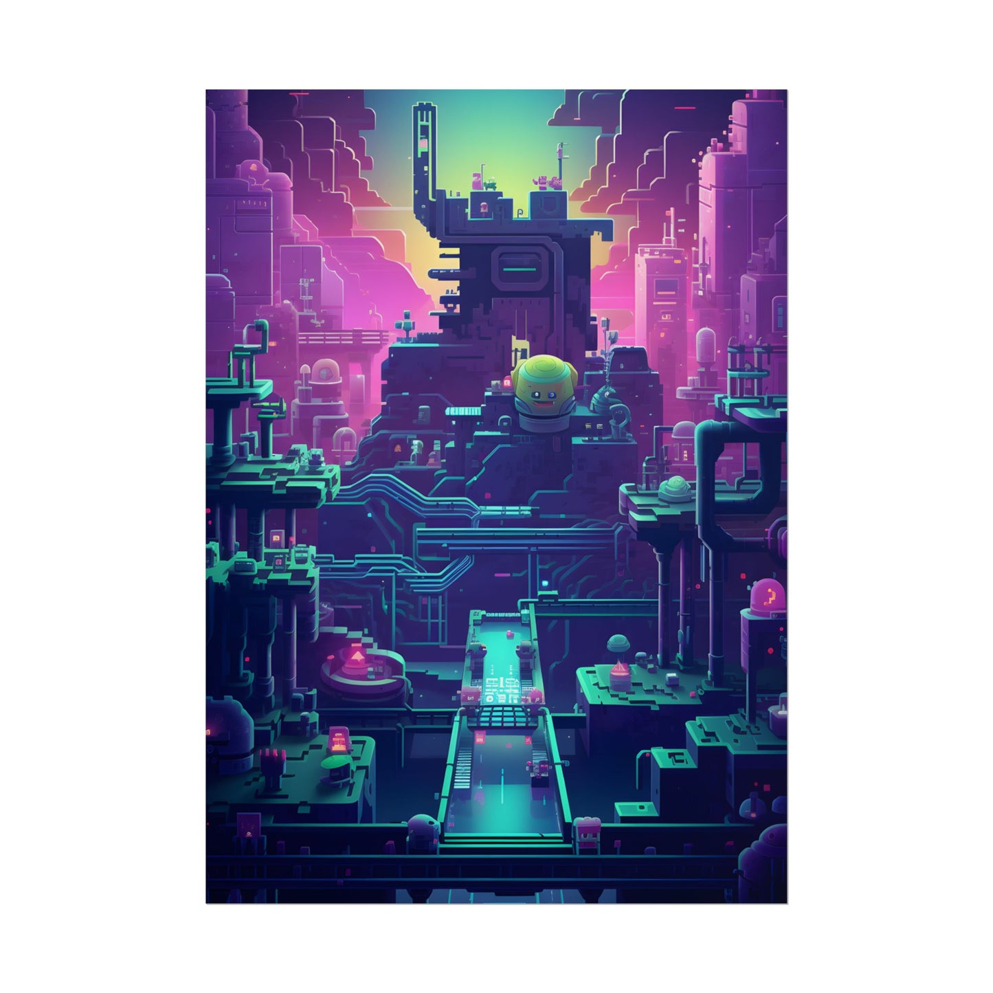 Vibrant Cyber-Pets: Gamified Pixelated Digital Art - Poster