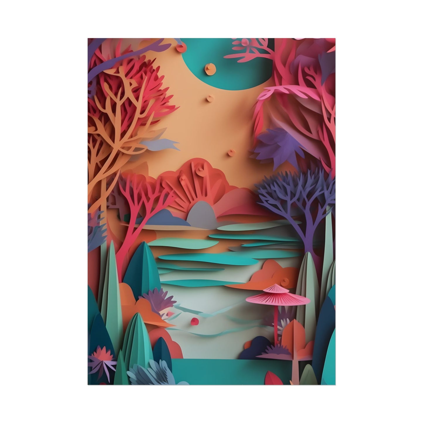 Whimsical Quilling Japanese Landscape: Intricate Paper Art Design - Poster