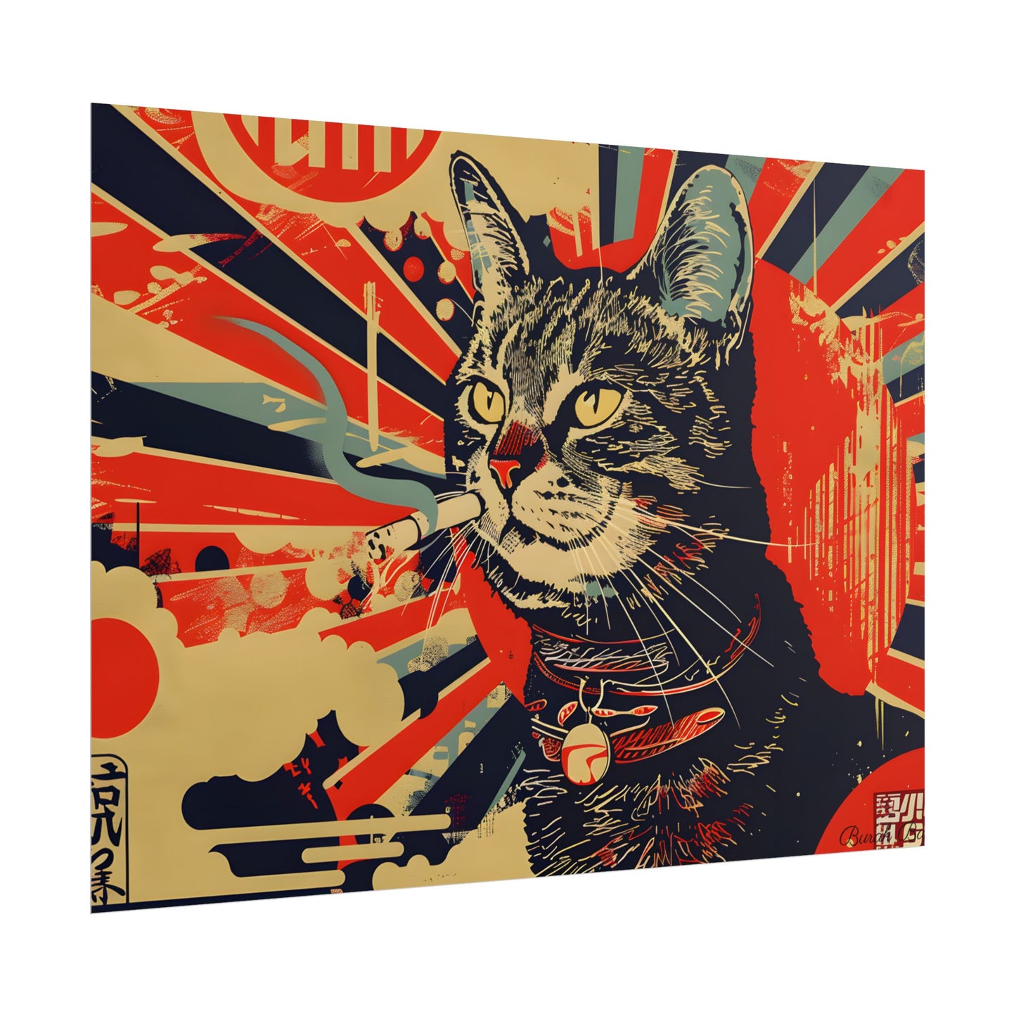 Whimsical Urban Wildlife: Cat Art in a Bolstered Setting - Poster