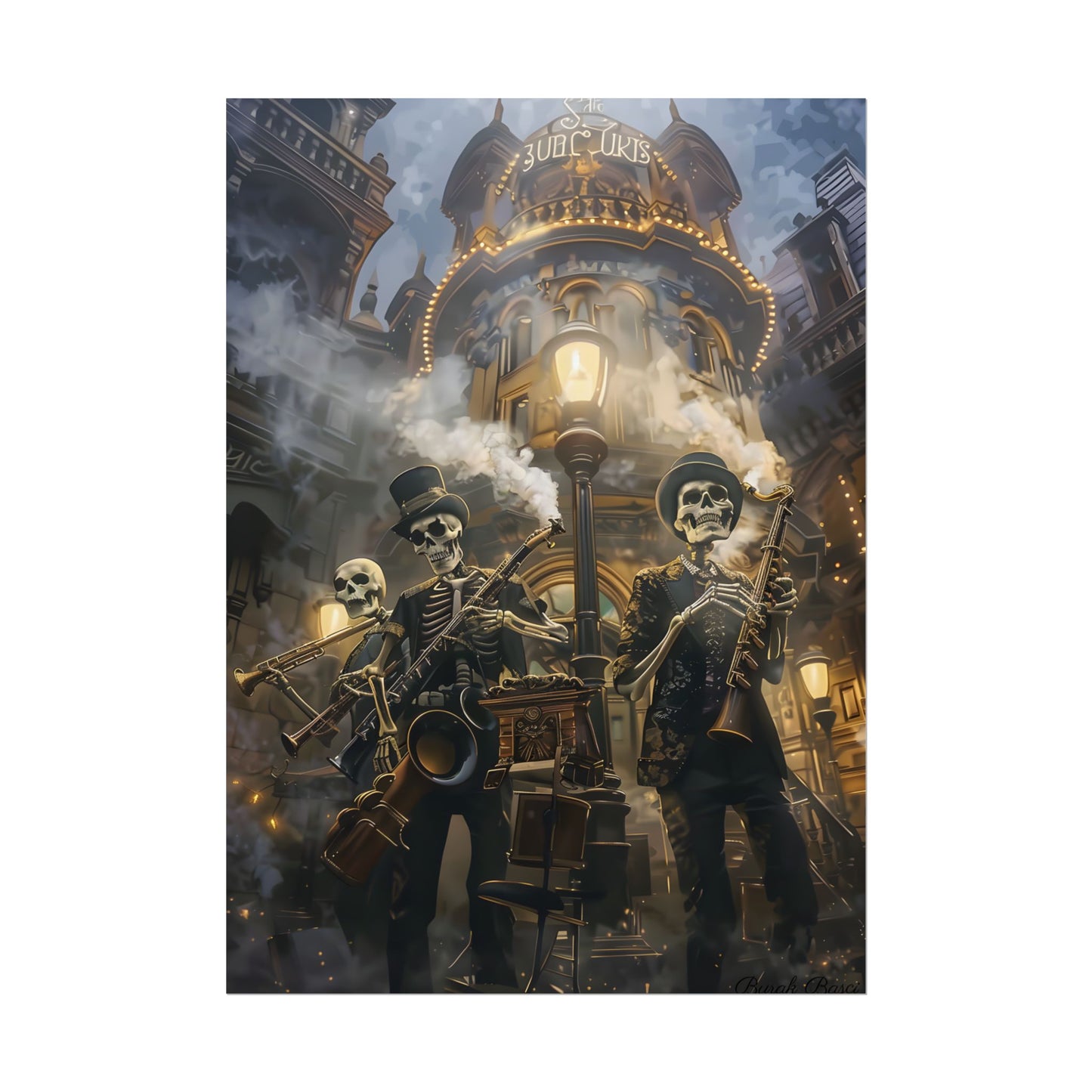 Victorian Skeleton Jazz Band: Nostalgic Lowbrow Art Piece - Poster