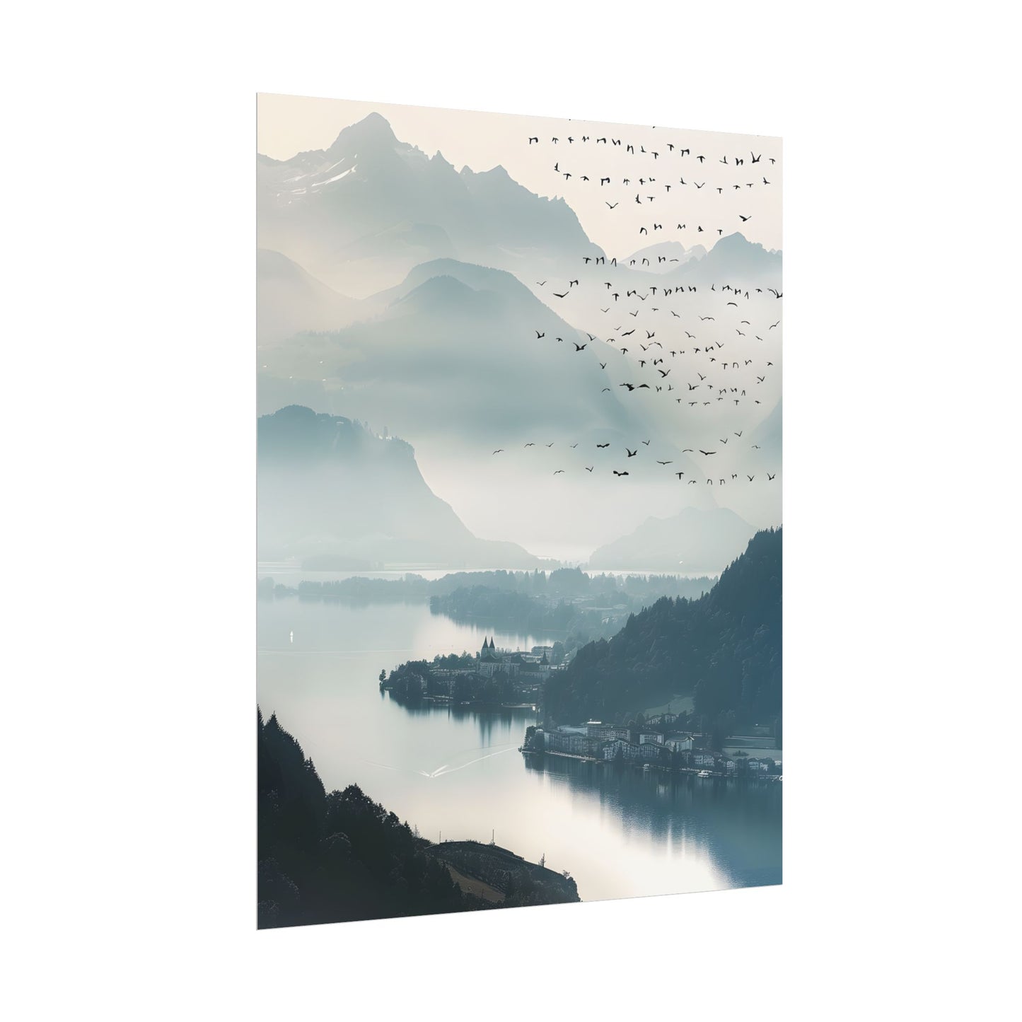 Serene Mountain Landscape: Bird's Eye View Art - Poster