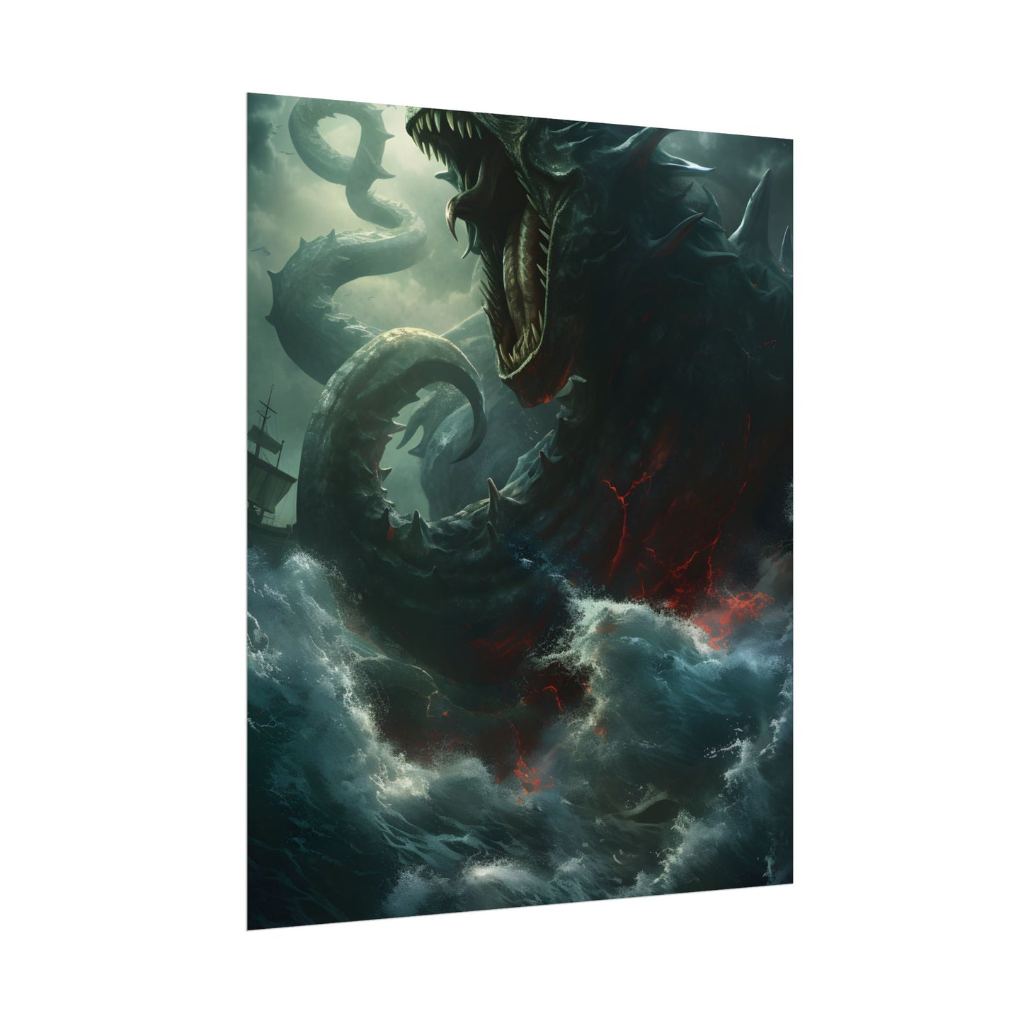 Ancient Sea Monster: Mythical Serpentine Digital Illustration - Poster