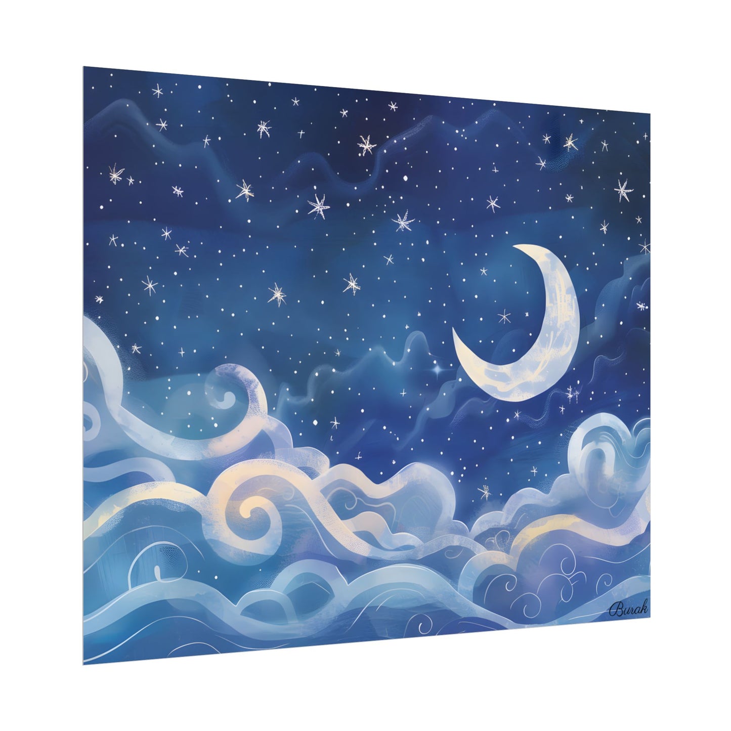 Whimsical Night Sky Dreams: Magical Illustration - Poster