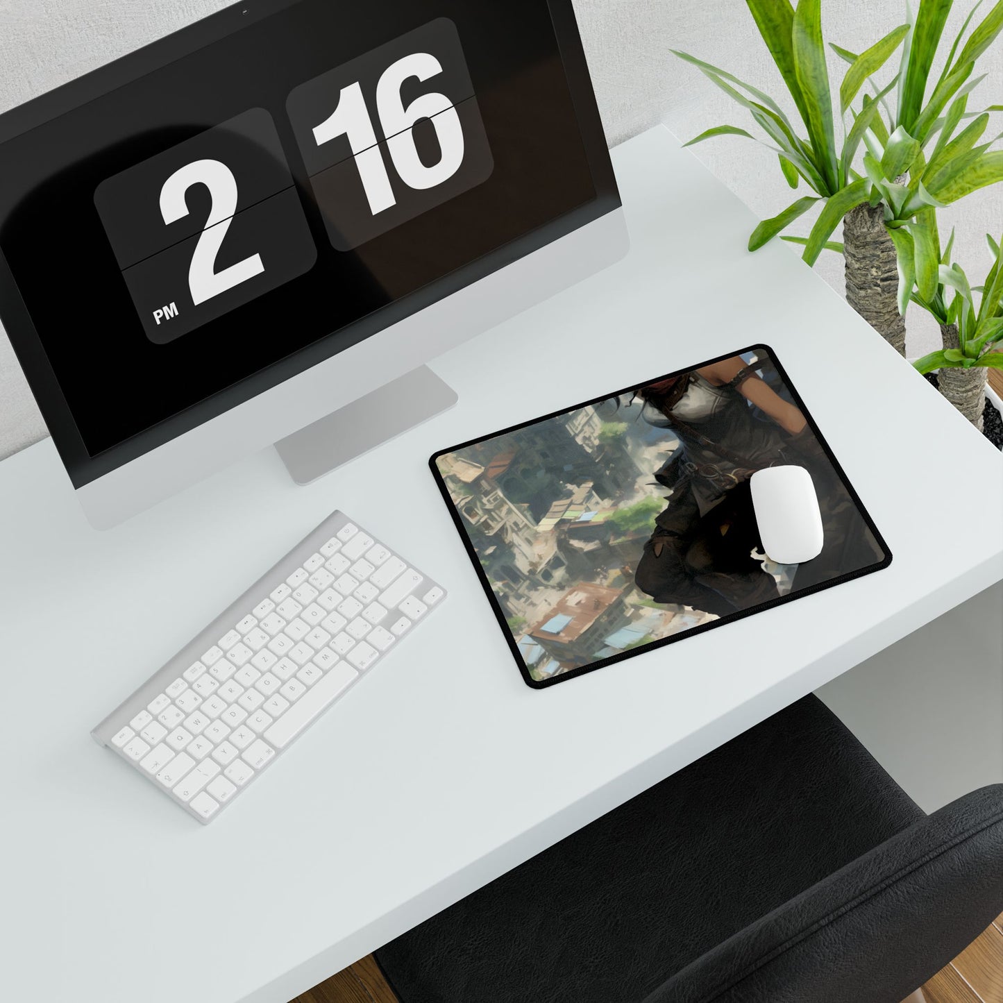 Anime Fantasy Bird's Eye View: White Feathers Digital Art - Desk Mat