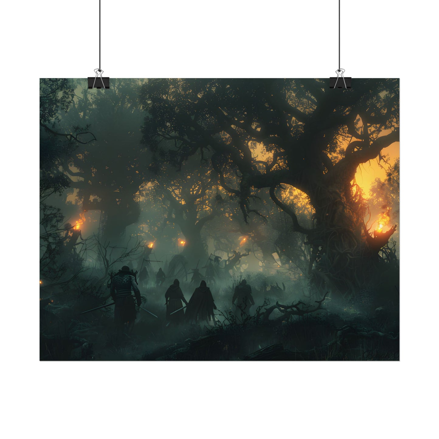Serene Forest Sunset: Peaceful People's Journey - Poster