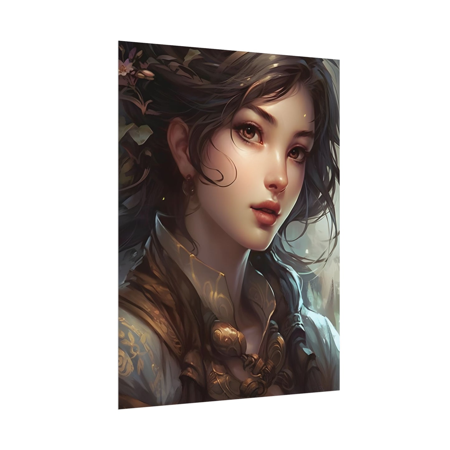 Astonishing Brunette Portrait: Elegant Digital Artwork - Poster