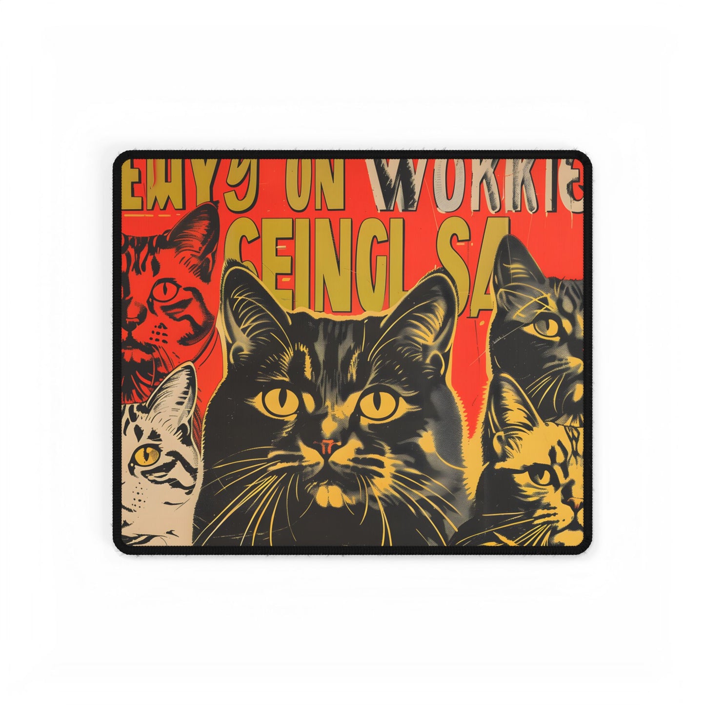 Whisked Away: A Soviet-Inspired Poster Featuring Multiple Feline Friends - Desk Mat