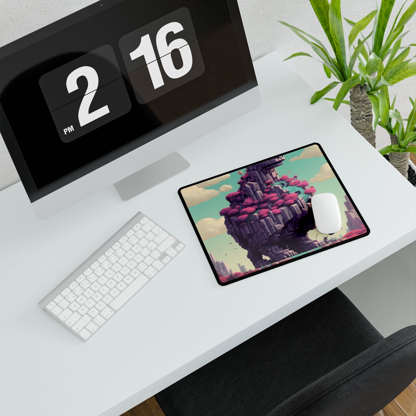 Futuristic Cyber Pet: Neon Pixel Art - Desk Mat