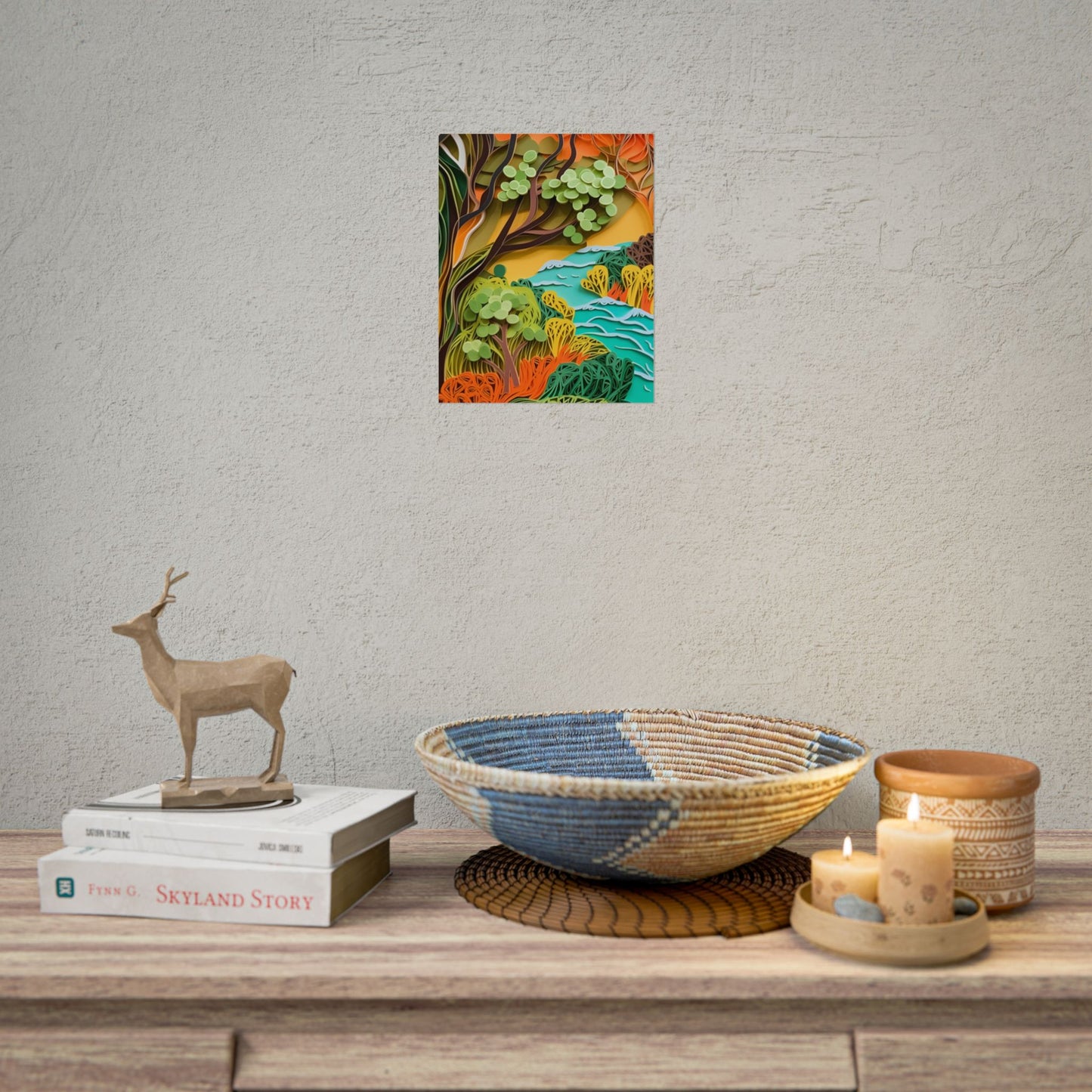 African Paper Quilled Landscape: Artwork in Brown and Green - Poster