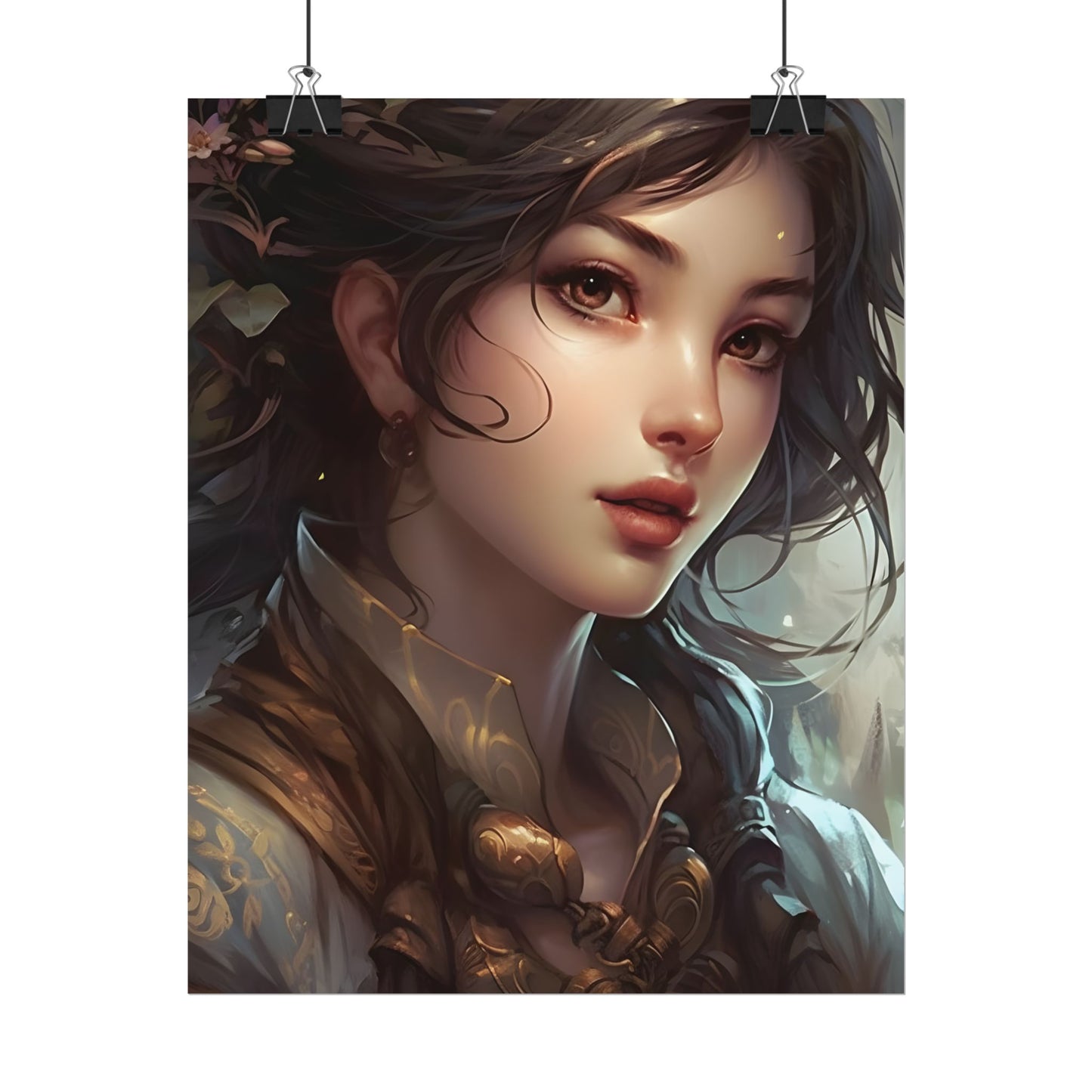 Astonishing Brunette Portrait: Elegant Digital Artwork - Poster