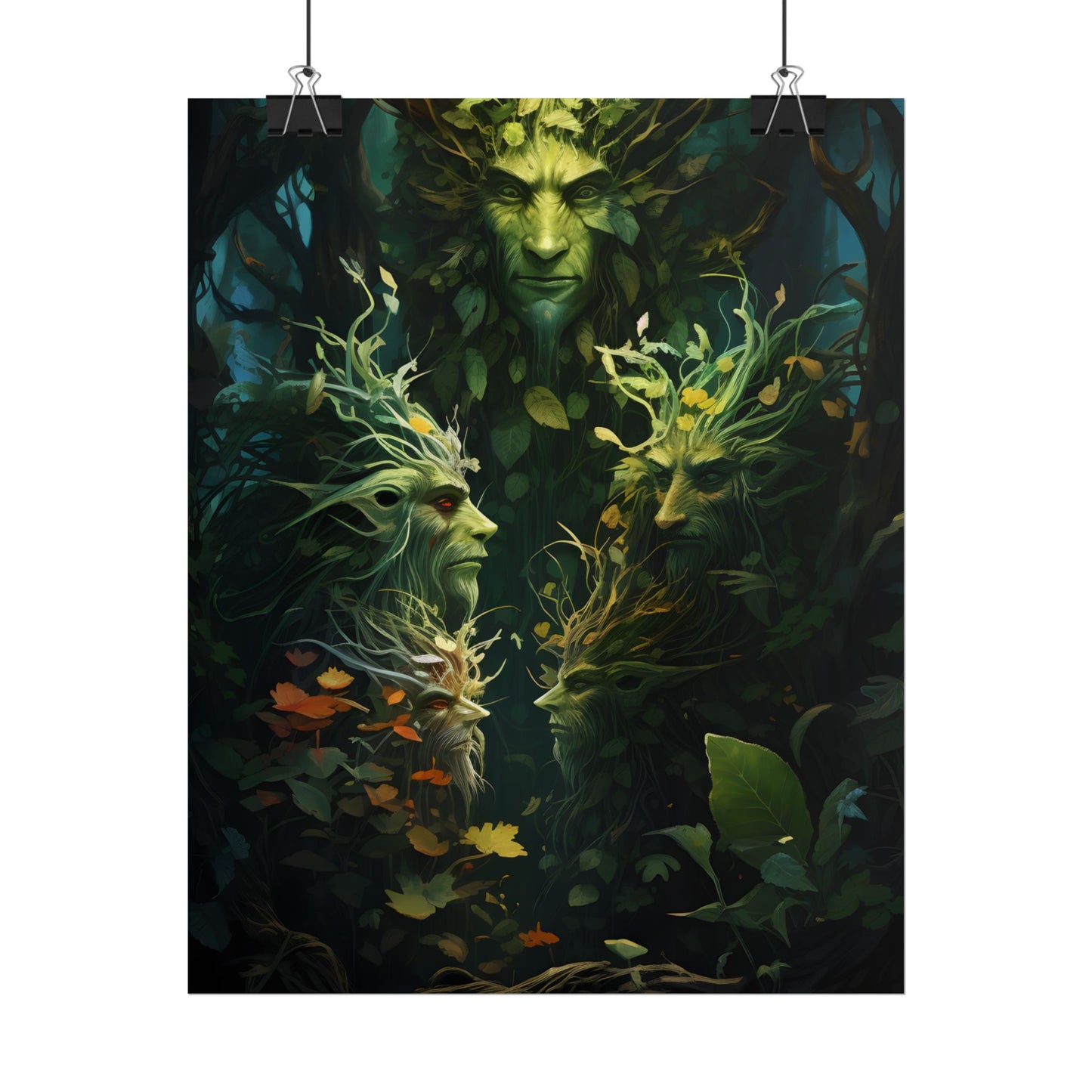 Mystical Forest Guardians: Ancient Tree Spirits in Serene Nature - Poster