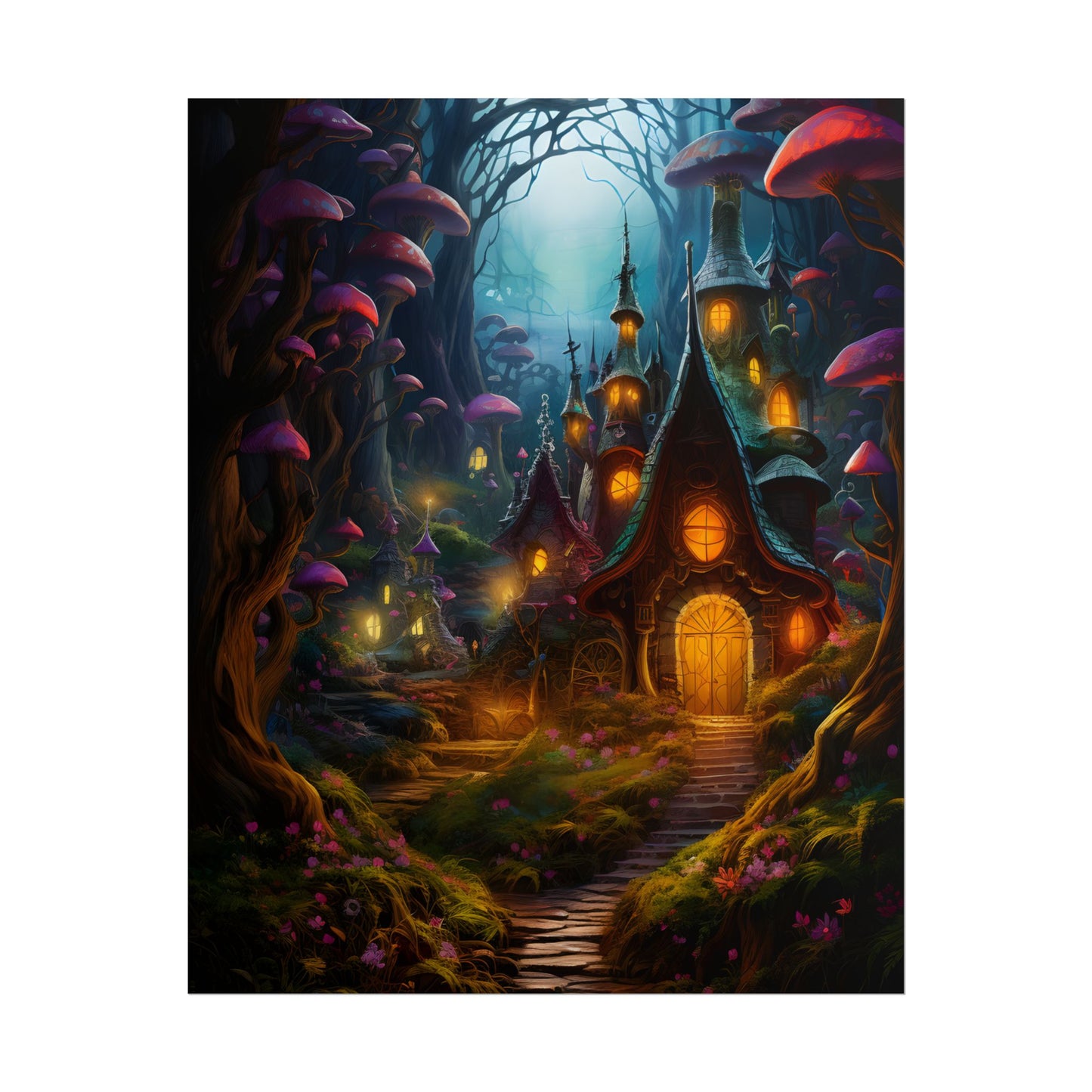 Enchanted Forest Boy: Whimsical Fairy Tale Scene - Poster