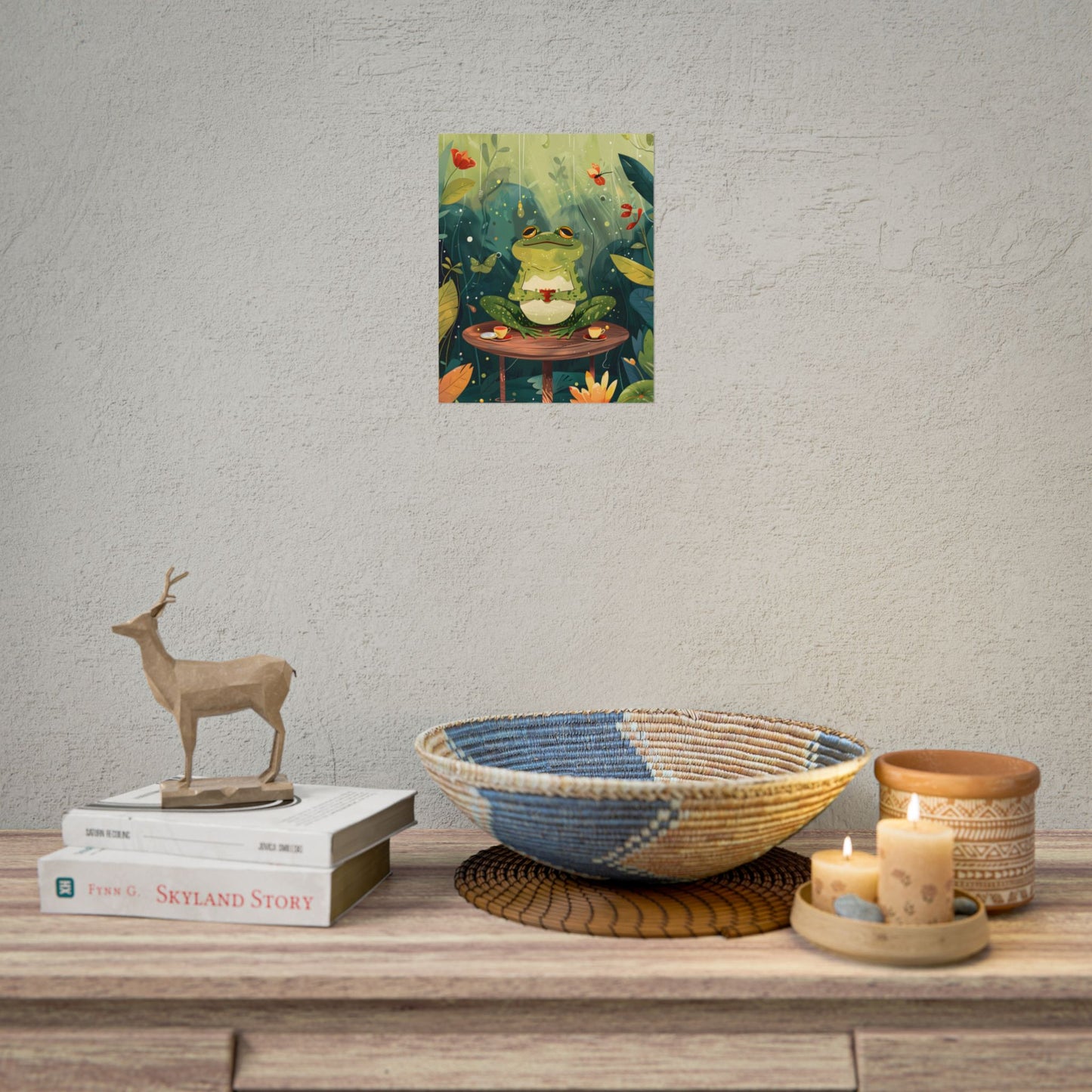 Whimsical Frog on Water: Playful Lily Pad Illustration - Poster