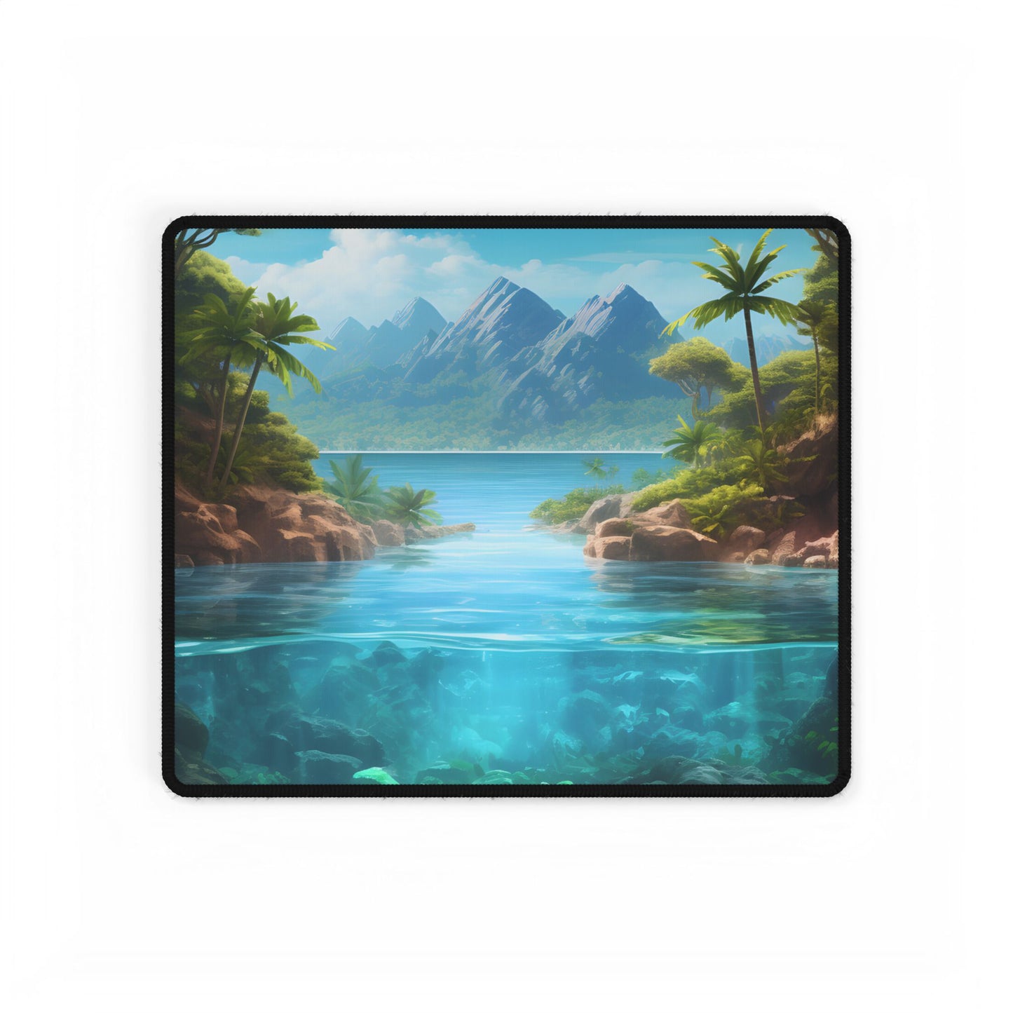 Tropical Tranquility: Serene Lagoon Island Art - Desk Mat