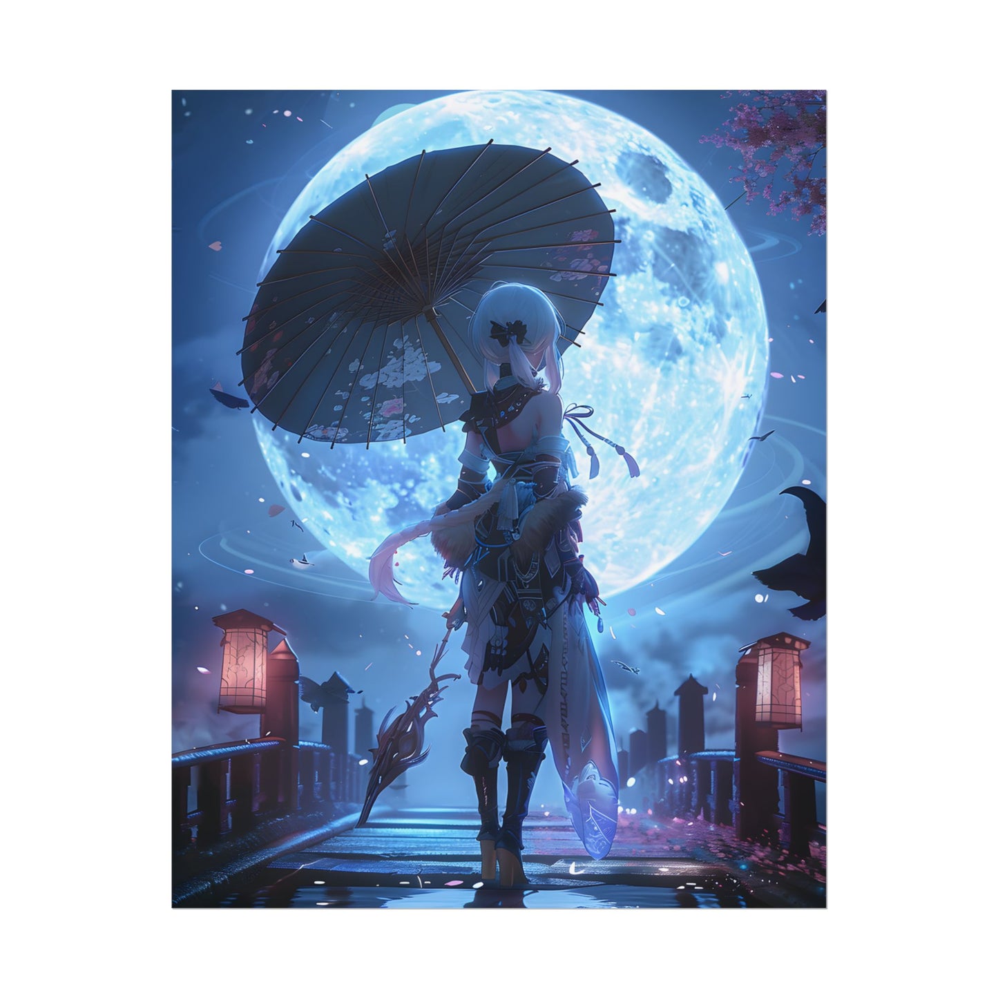 Anime Winter Scene: Girl Holds Umbrella - A Delicate Moment - Poster