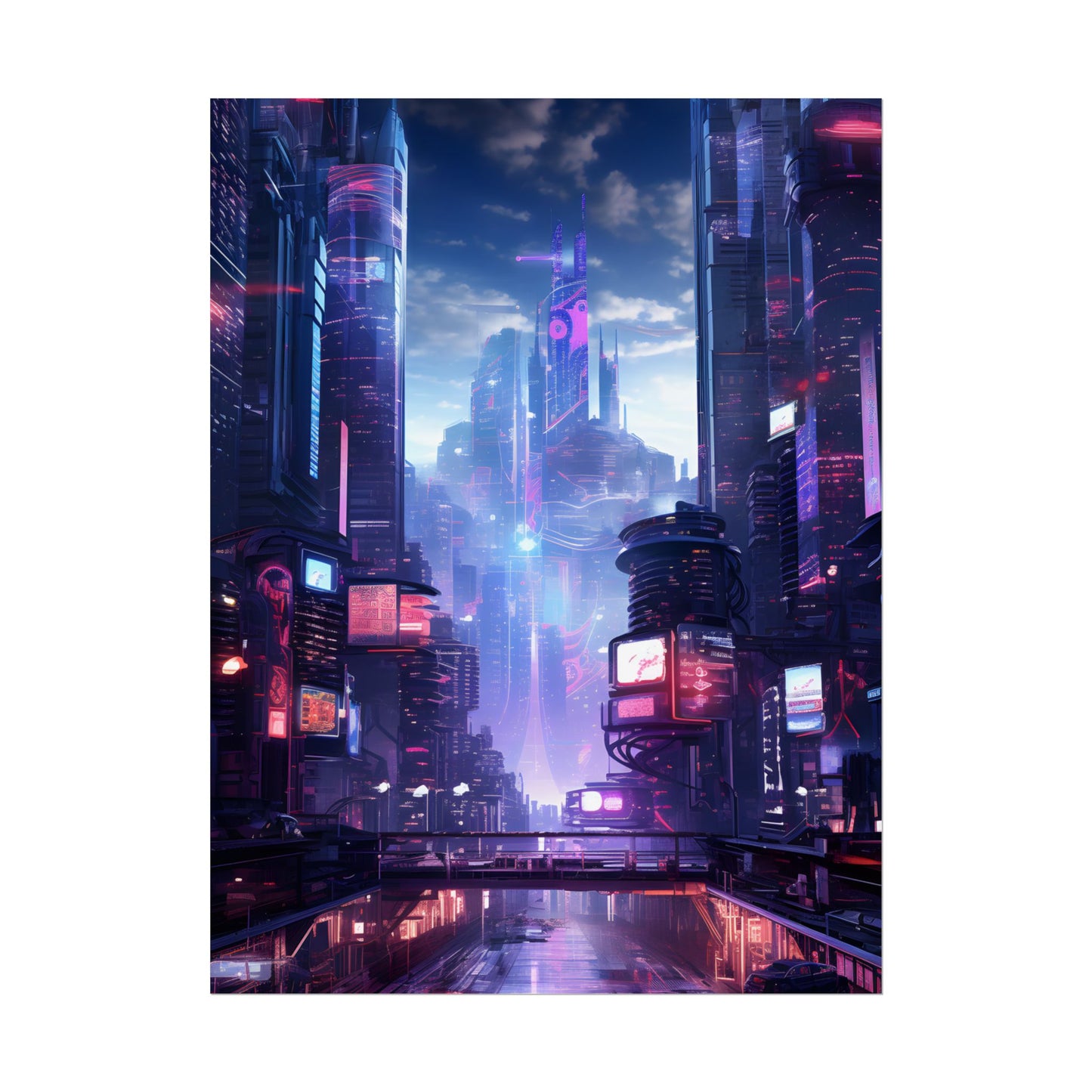 Cyberpunk Dystopia: Neon Cityscape Digital Art - Poster