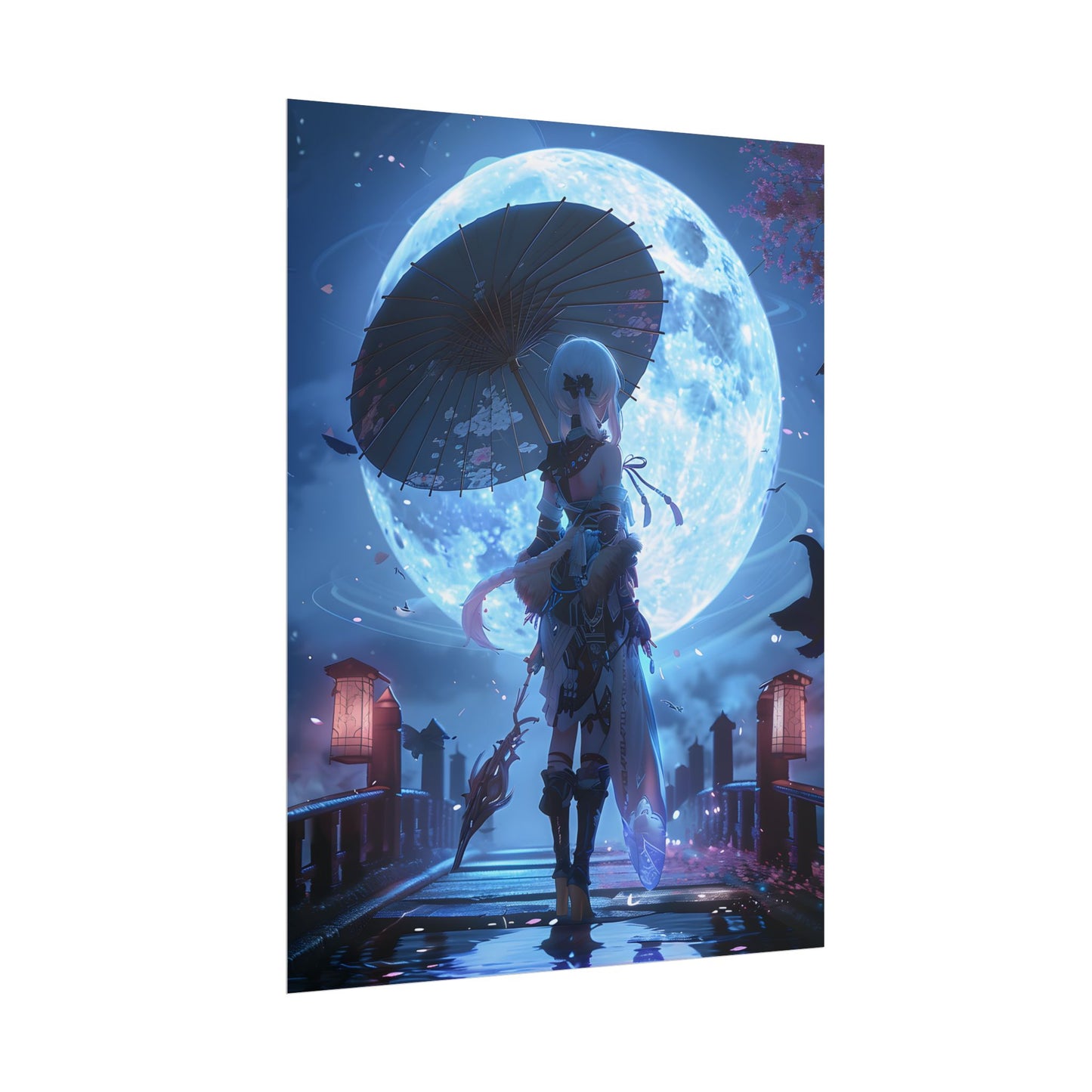 Anime Winter Scene: Girl Holds Umbrella - A Delicate Moment - Poster