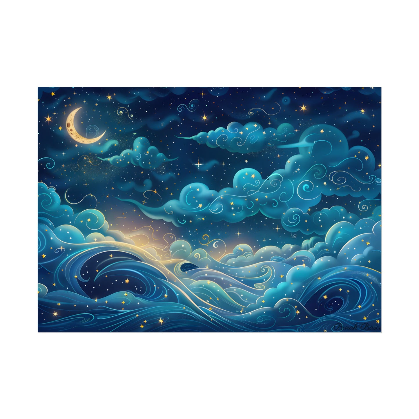 Twinkling Stellar Night Sky: Whimsical Dreamy Artwork - Poster