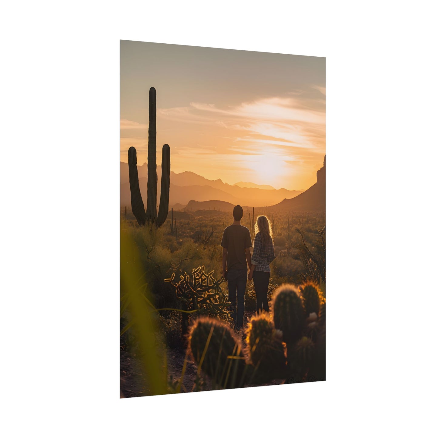 Serene Desert Sunset: Intimate Connection Digital Art - Poster