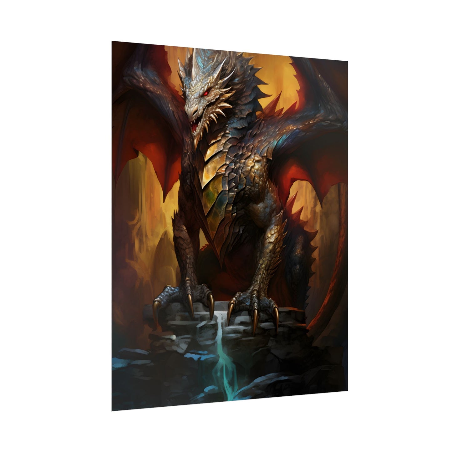 Fantasy Castle Guardian: Majestic Dragon Soars in Mid-Air - Poster