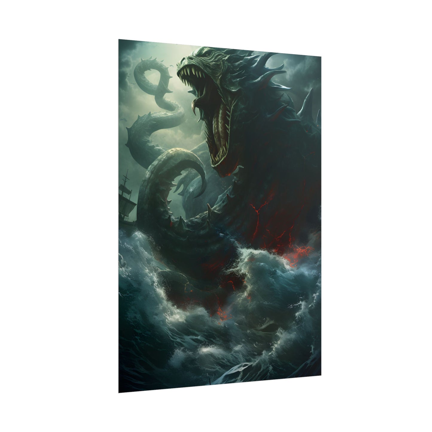 Ancient Sea Monster: Mythical Serpentine Digital Illustration - Poster