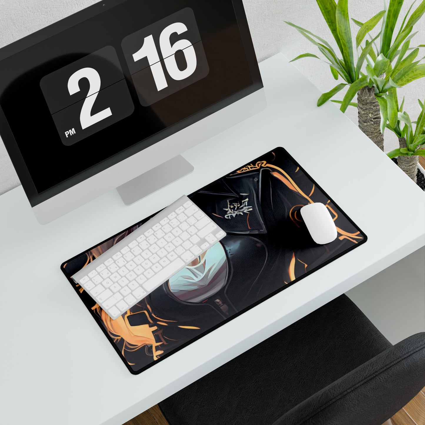 Blonde Female Police Officer: Calm Professional in Hotel Lobby - Desk Mat