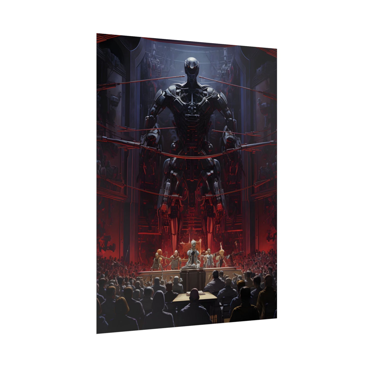 Robot Orchestra: Modern Concert Hall Scene Art - Poster