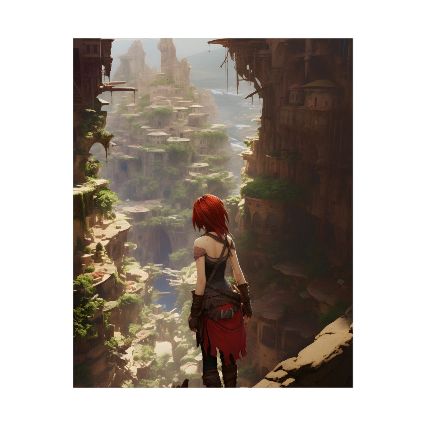Anime Red Haired Female: Dramatic Bird's Eye View - Poster