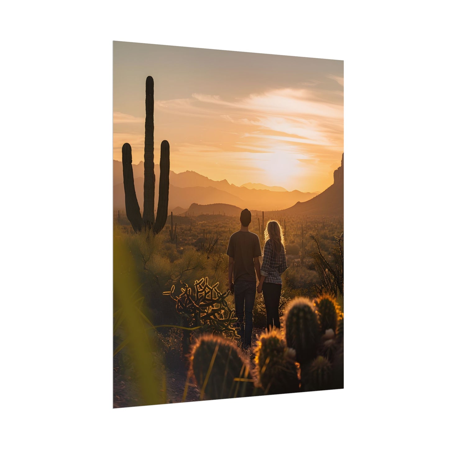 Serene Desert Sunset: Intimate Connection Digital Art - Poster