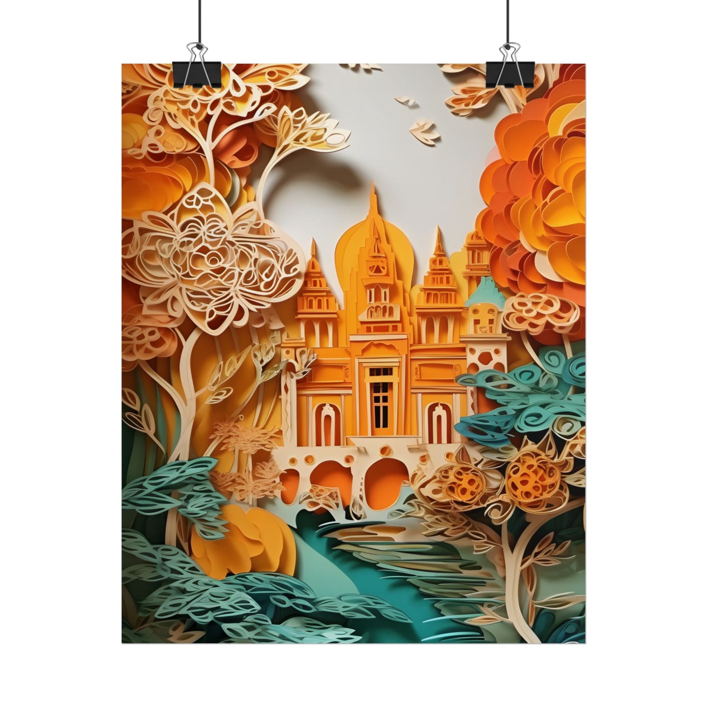 Colorful Indian Paper Quilling Art: Beautiful Landscape - Poster