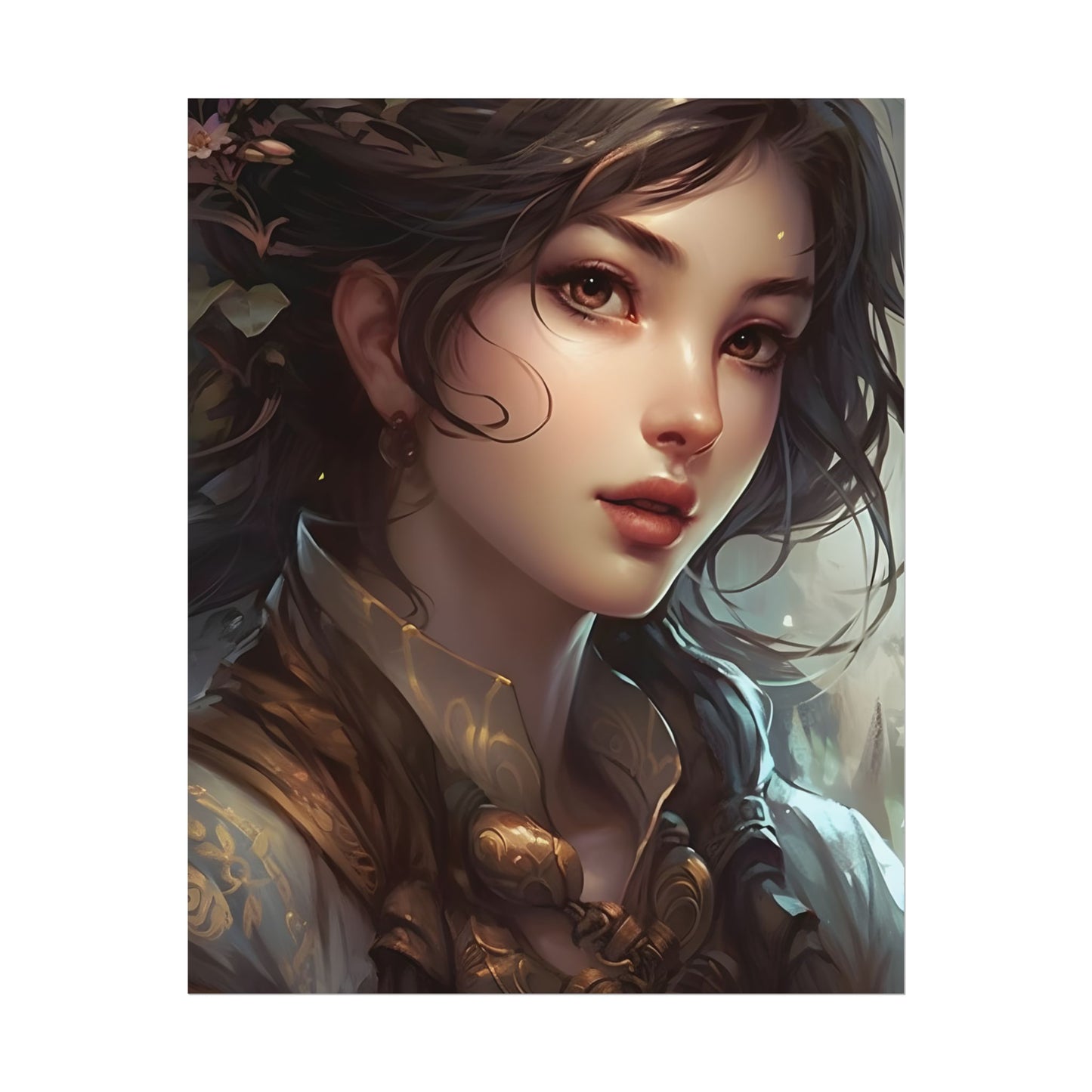 Astonishing Brunette Portrait: Elegant Digital Artwork - Poster