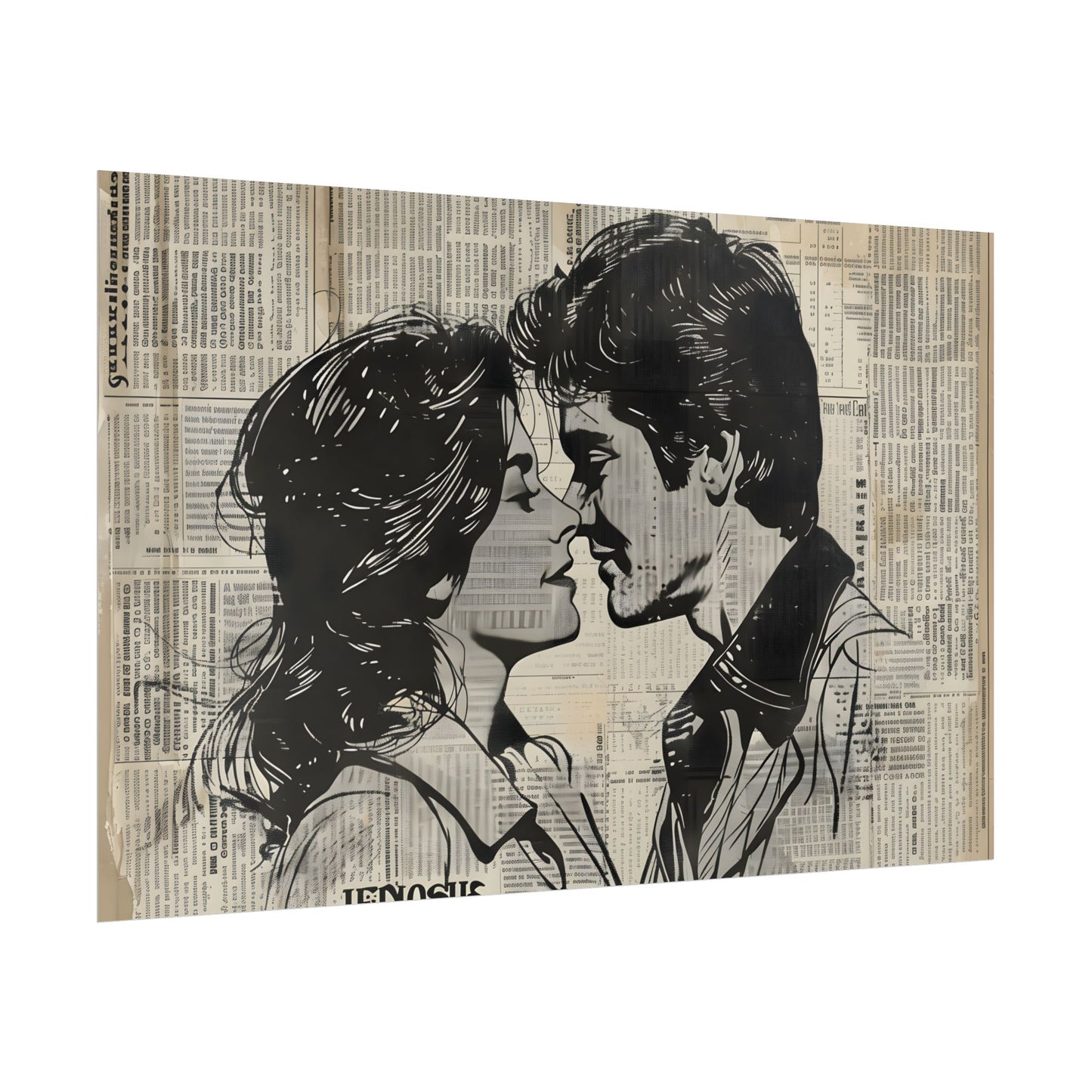 Vintage Romance Couples: Timeless Newsprint Art - Poster