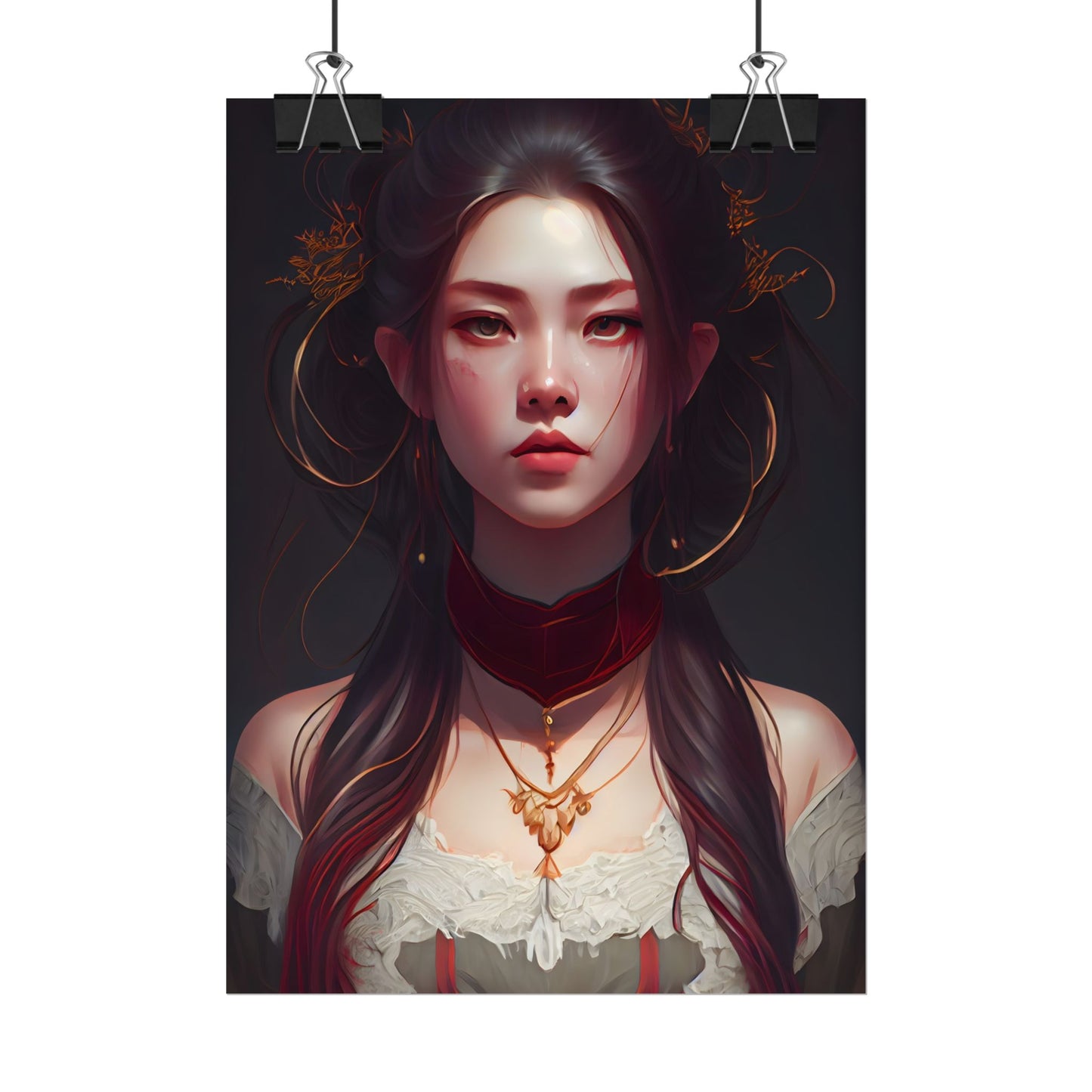 Intense Female Portrait: Brown Hair Beauty - Poster