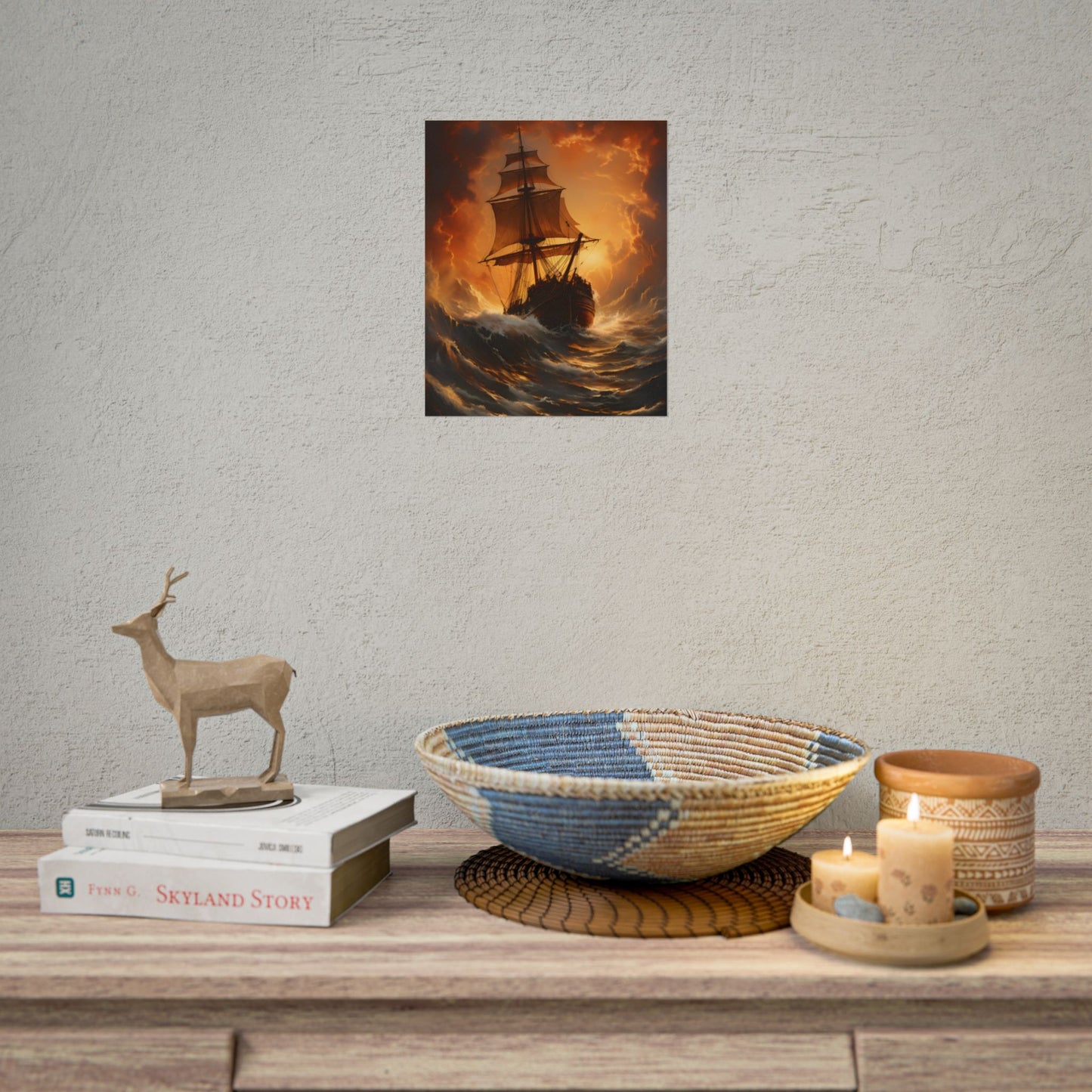 Majestic Storm Ship: Oil Painting Masterpiece - Poster