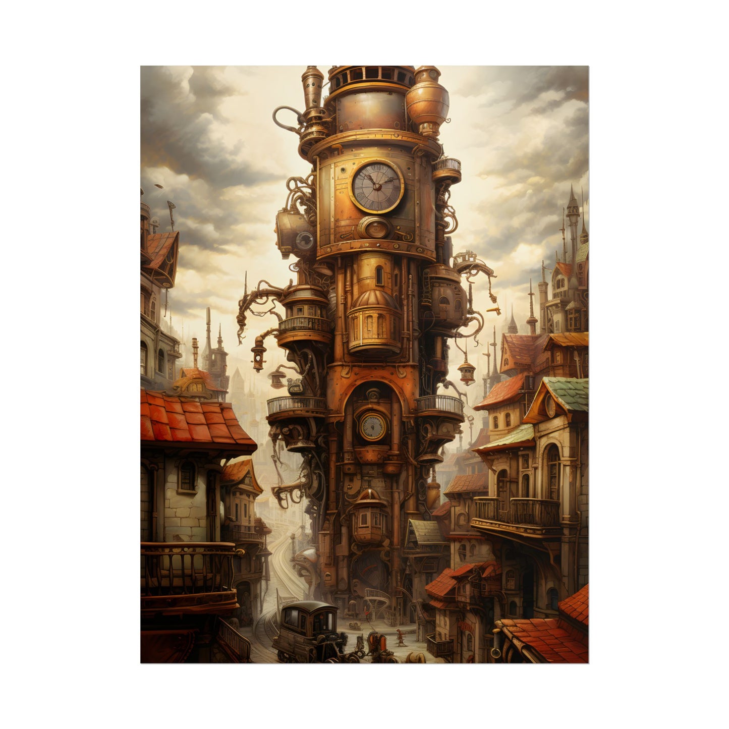 Steampunk Paris 1875: Vintage Cityscape Industrial Art - Poster