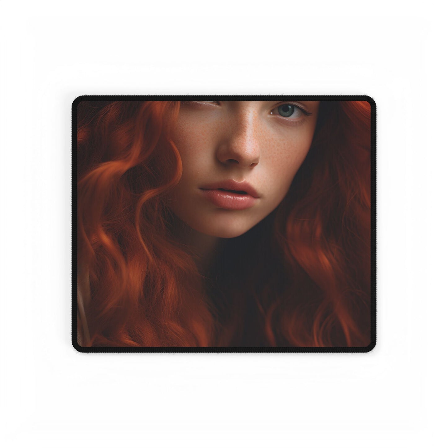 Feminine Portrait: Redheaded Woman in Light Blue - Desk Mat