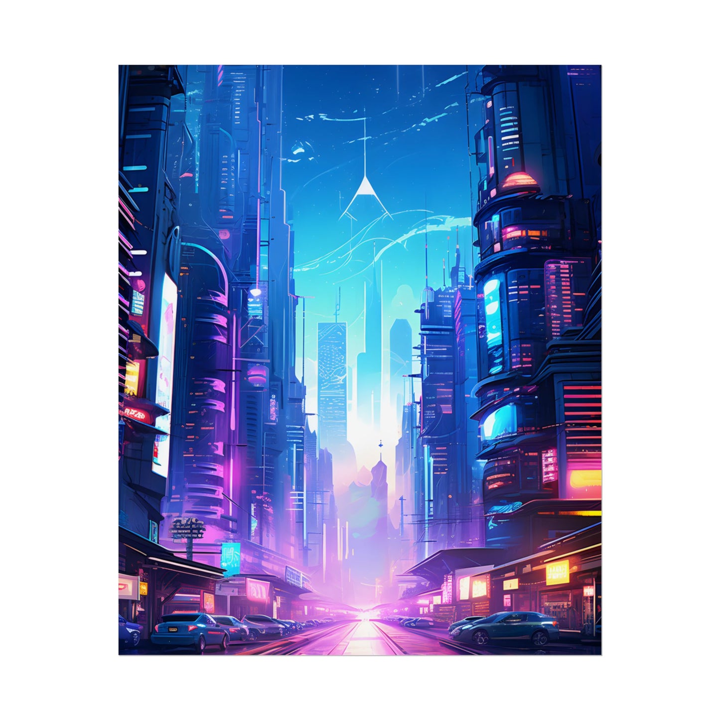 Futuristic Cityscape: Cyberpunk Dystopia Digital Artwork - Poster