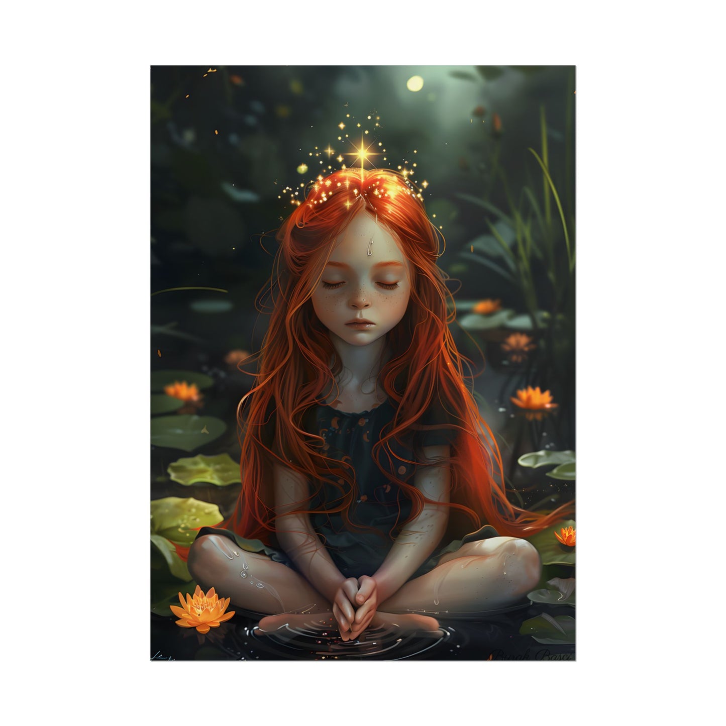 Vibrant Young Girl: Sparkling Red Hair Artwork - Poster