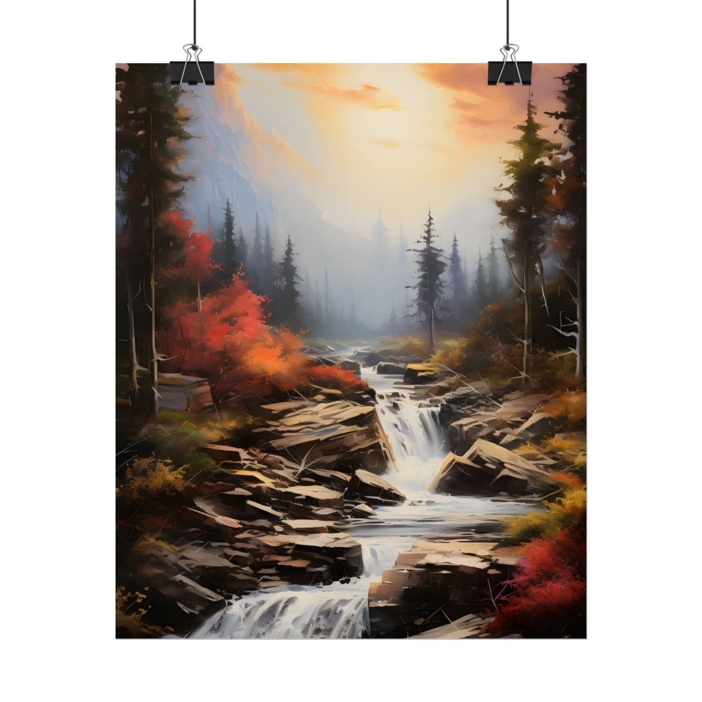 Breathtaking Waterfall: Magnificent Oil Painting Artwork - Poster