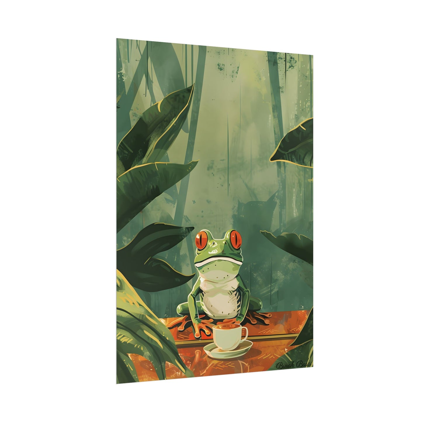 Whimsical Frog Illustration: Tree Branch Artwork - Poster
