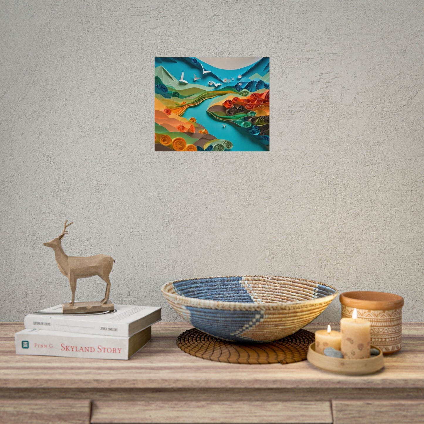 Magical Beach Paradise: Peaceful Paper Quilling Art - Poster