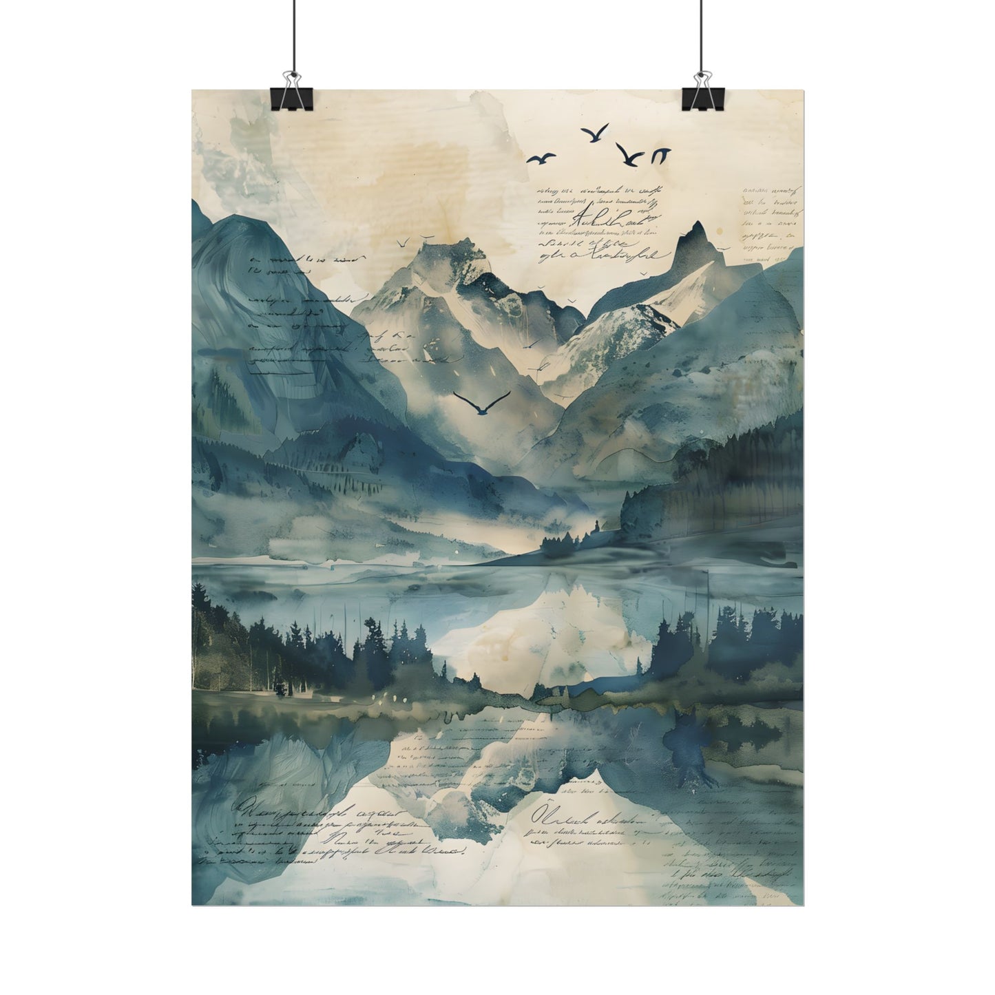 Serene Mountain Landscape: Wildlife Art with Birds in Flight - Poster